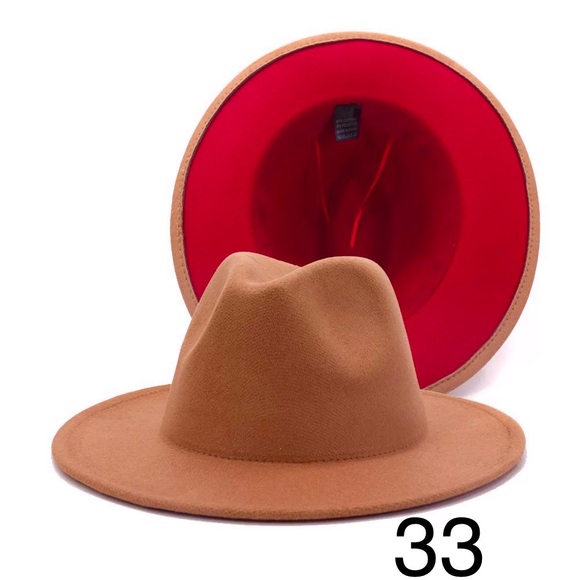 Vegan Fedora Vegan Firm Wide Brim Tan Cream Red Vegan Wool Hat - Picture 9 of 16